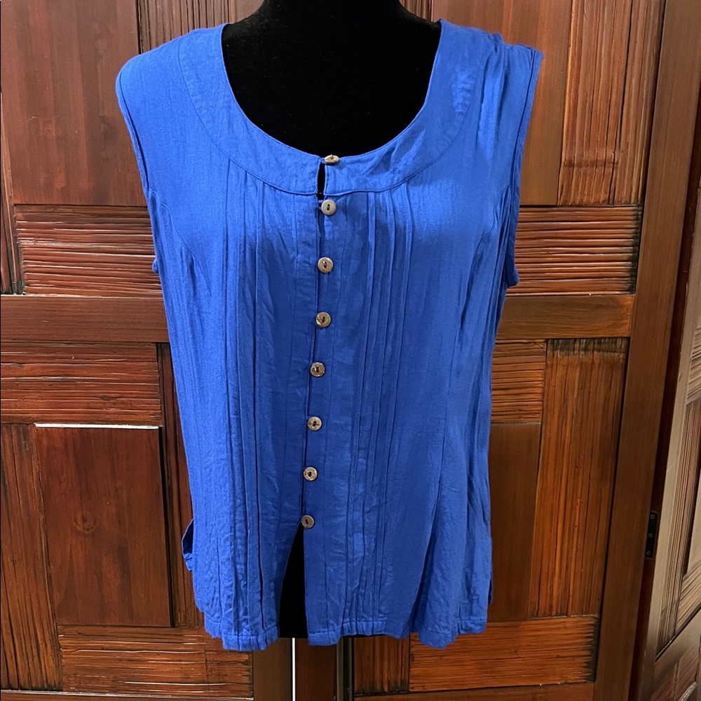Cobalt Blue Sleeveless Button-Up Top